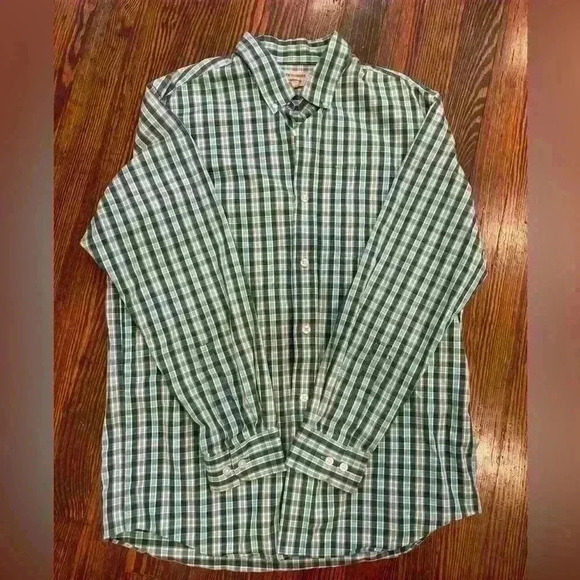 Duluth trading co wrinkle fighter Mens Green Plaid Long Sleeve Button down Sz Lg - Picture 1 of 4